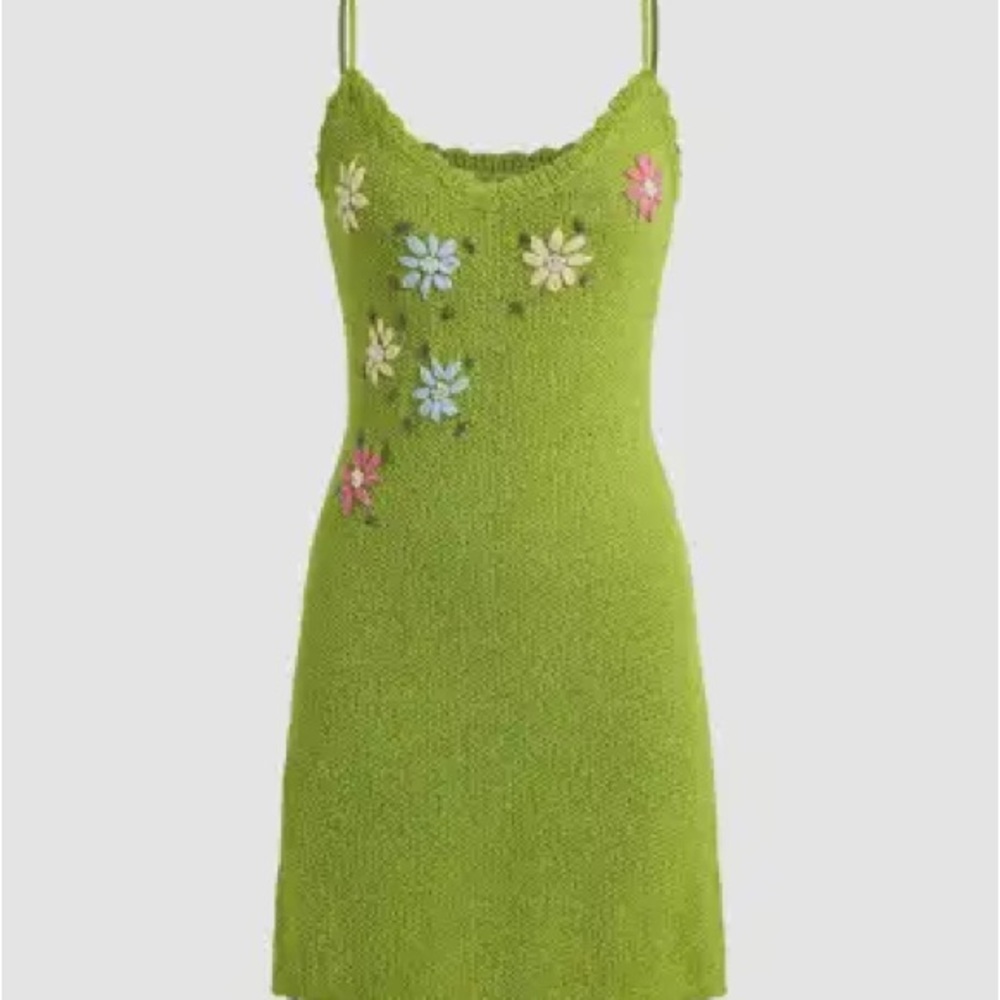 KNIT FLORAL V-NECK MINI DRESS